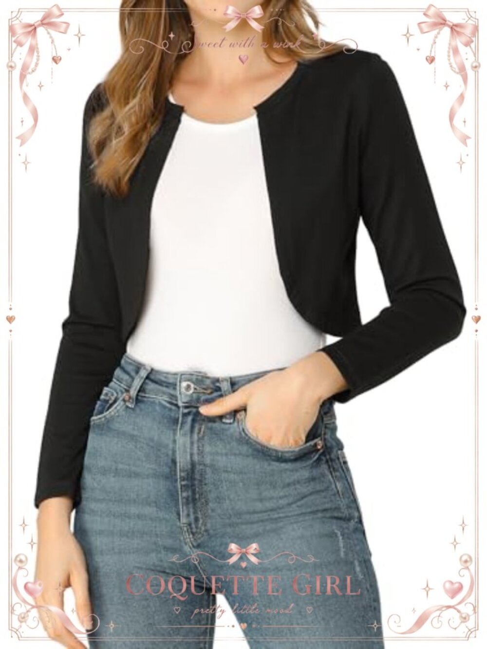 Cropped Bolero Shrug Open Front Cardigan Bracelet Sleeve Business Casual